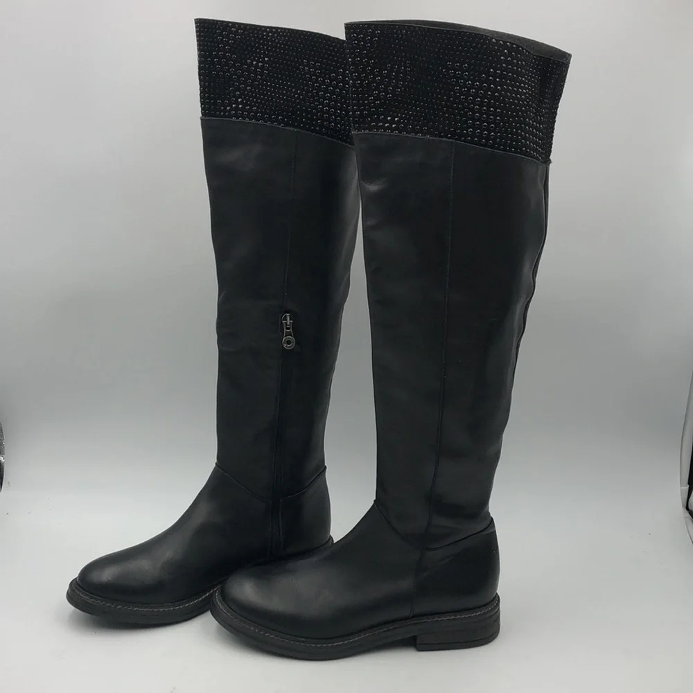 Weekend By Pedro Miralles Rhinestone Accents Over The Knee High Leather Boots